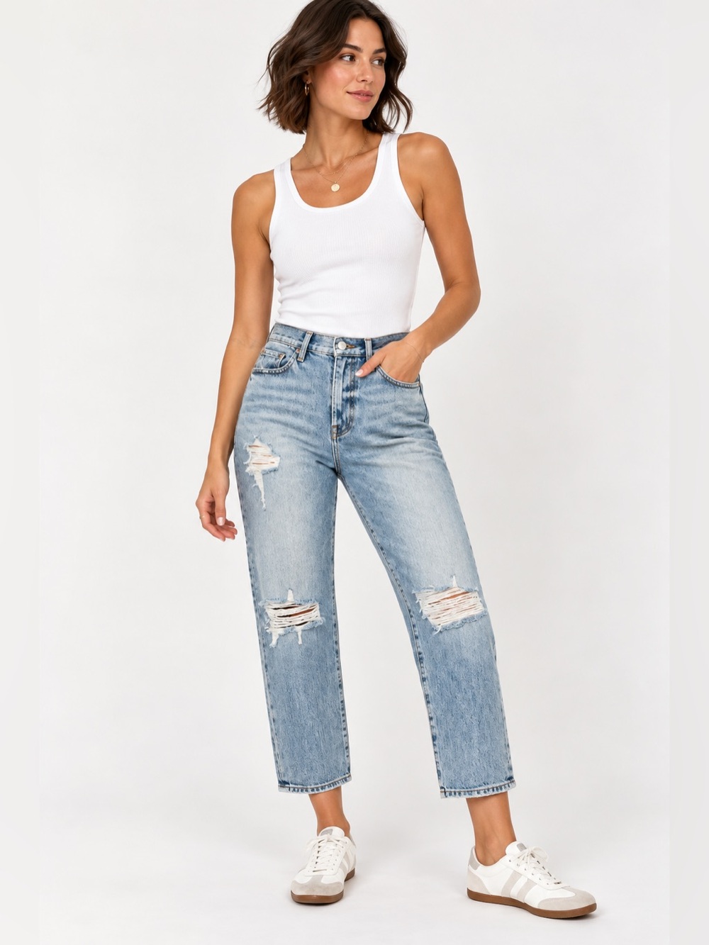 FRAME Le Stevie High Rise Crop Distressed Jeans Light Wash Size 26